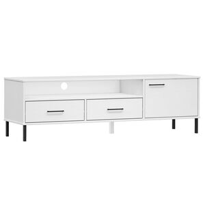 vidaXL TV-Schrank OSLO mit Metallbeinen Wei&szlig; Massivholz Kiefer