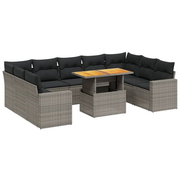 vidaXL 10-tlg. Garten-Sofagarnitur mit Kissen Grau Poly Rattan