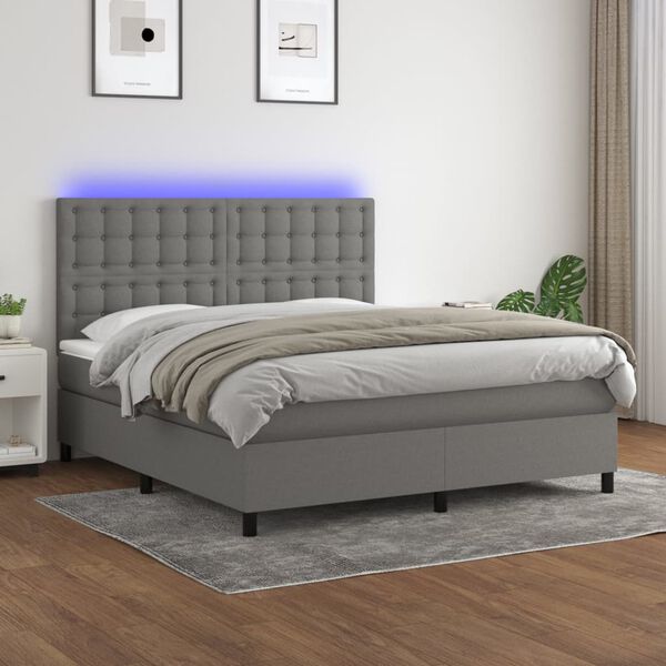 vidaXL Boxspringbett mit Matratze & LED Dunkelgrau 160x200 cm Stoff