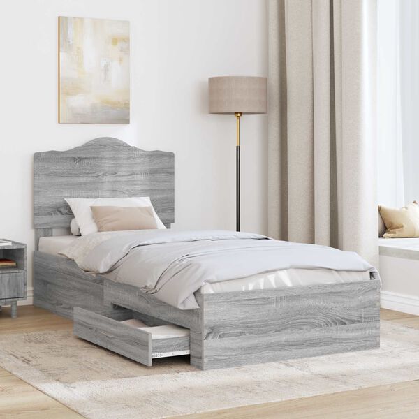 vidaXL Bettrahmen Graues Sonoma 100 x 200 cm Holzwerkstoff