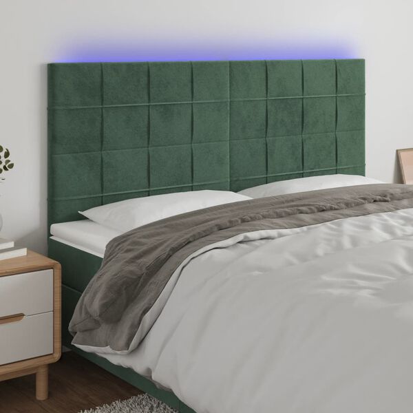 vidaXL LED Kopfteil Dunkelgr&uuml;n 180x5x118/128 cm Samt
