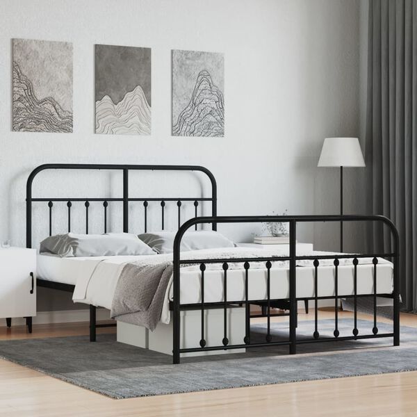 vidaXL Bettgestell mit Kopf- und Fu&szlig;teil Metall Schwarz 140x200 cm