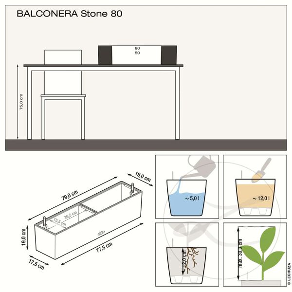 LECHUZA Blumenkasten BALCONERA Stone 80 ALL-IN-ONE Beige