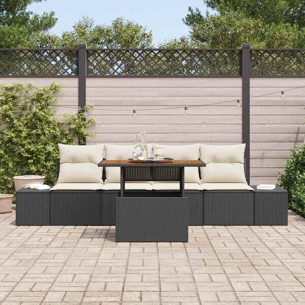 vidaXL Garten-Sofa-Set mit Speicher 5 pcs Schwarz Poly Rattan