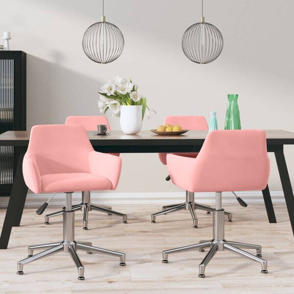 vidaXL Esszimmerst&uuml;hle 4 Stk. Drehbar Rosa Samt