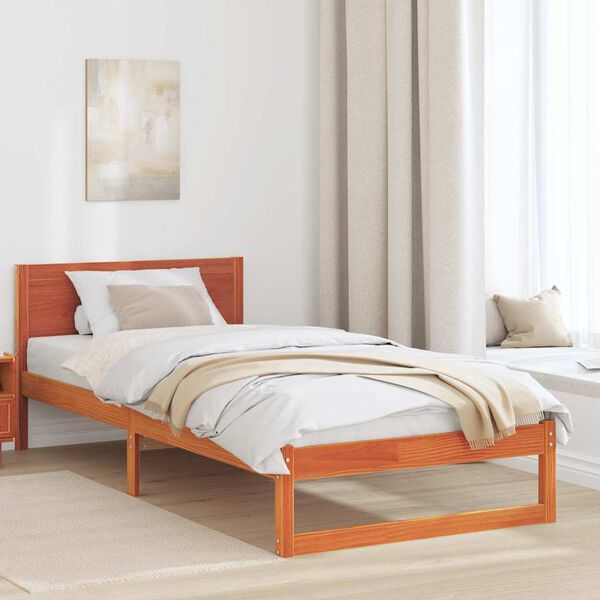 vidaXL Bettrahmen Wachsbraun 90 x 190 cm Massives Kiefernholz