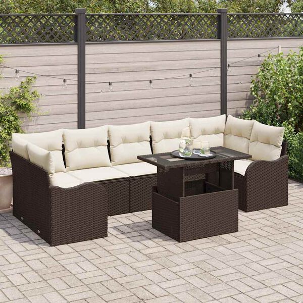 vidaXL Gartensofa-set mit Kissen 8 pcs Braun und Creme Poly-Rattan