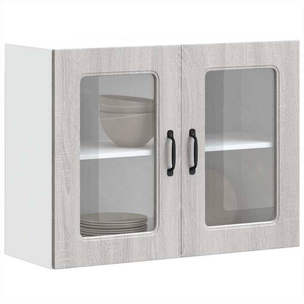 vidaXL K&uuml;chen-H&auml;ngeschrank mit Glast&uuml;r Kalmar Grau Sonoma Holzwerkstoff