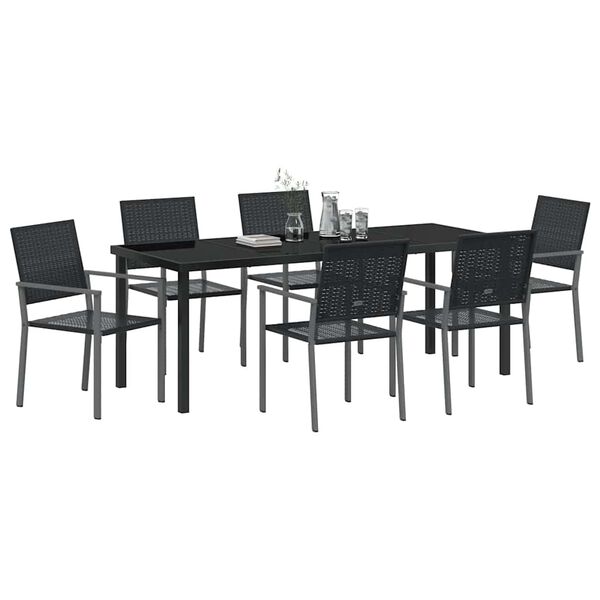 vidaXL Garten Essgruppe 7 pcs Schwarz PE-Rattan