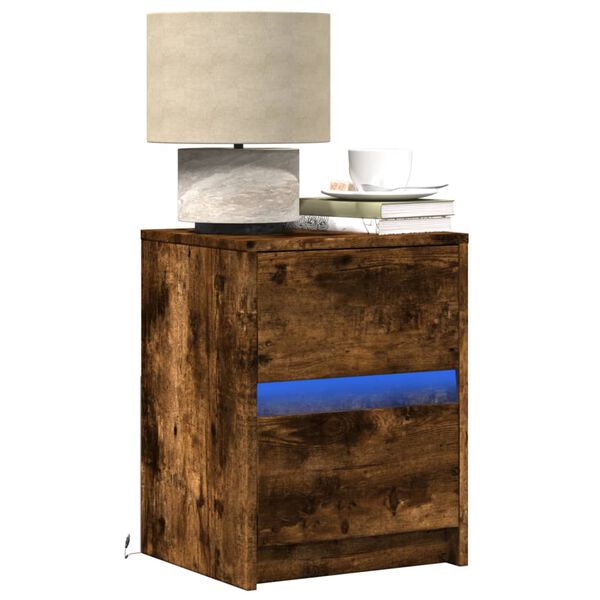 vidaXL Nachttische mit LED-Leuchten 2 Stk. R&auml;uchereiche Holzwerkstoff