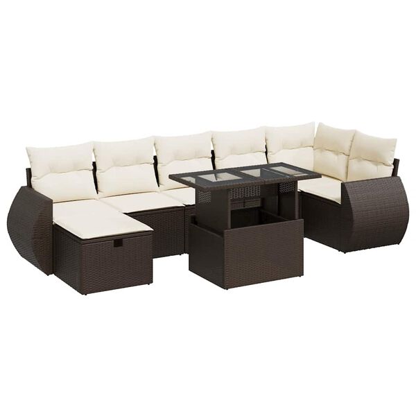 vidaXL 8-tlg. Garten-Sofagarnitur mit Kissen Braun Poly Rattan