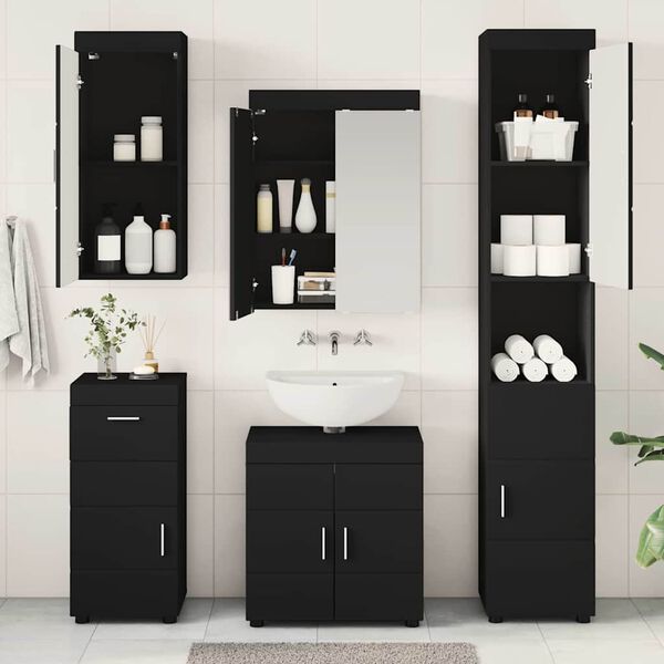 vidaXL Badezimmerm&ouml;bel-Set mit Schubladen TULUM Schwarz Holzwerkstoff