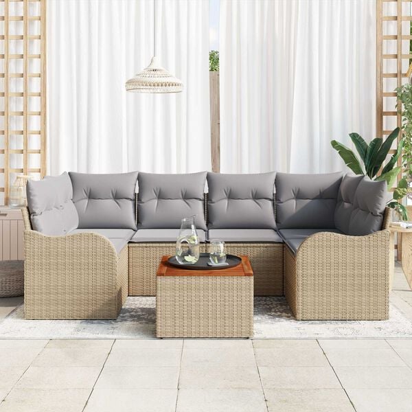 vidaXL Garten-Sofa-Set 7 pcs Beige und Hellgrau