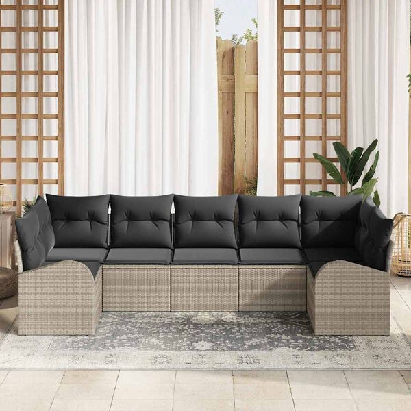 vidaXL Gartensofa-set mit Kissen 7 pcs Hellgrau Poly Rattan