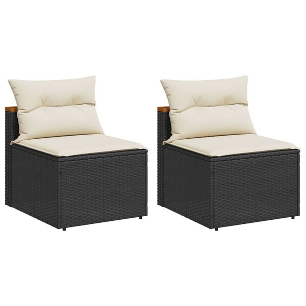 vidaXL Gartensofas ohne Armlehnen mit Kissen 2 Stk Schwarz Poly Rattan