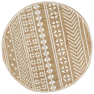 vidaXL Teppich Handgefertigt Jute Wei&szlig;er Druck 120 cm