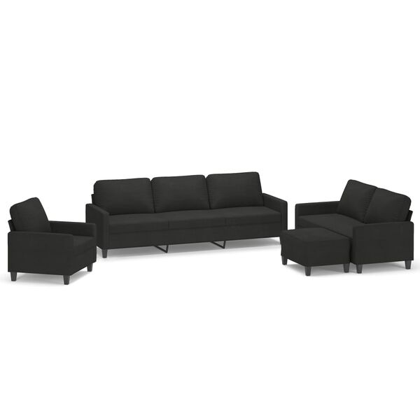 vidaXL 4-tlg. Sofagarnitur mit Kissen Schwarz Stoff