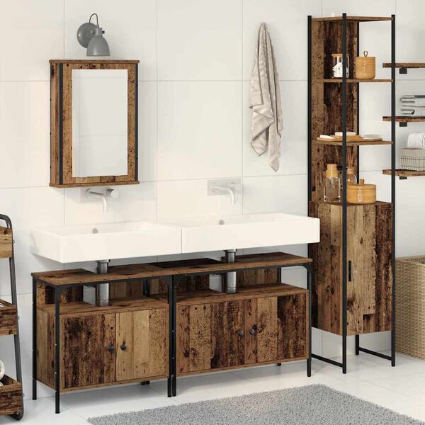 vidaXL Badezimmerm&ouml;bel-Set mit Regal 4 pcs Altholz Holzwerkstoff