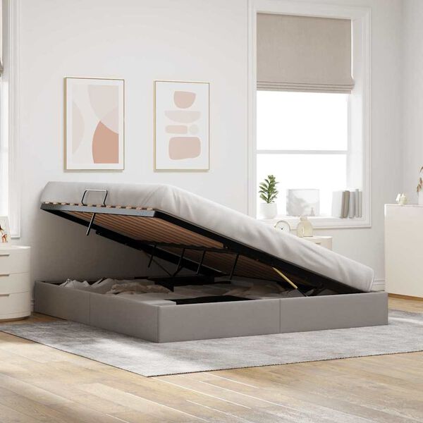 vidaXL Aufbewahrungsbett mit Kopfteil Taupe 160 x 200 cm Stoff