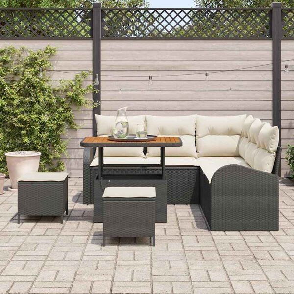 vidaXL Garten-Sofa-Set mit Kissen 8 pcs Schwarz Poly Rattan