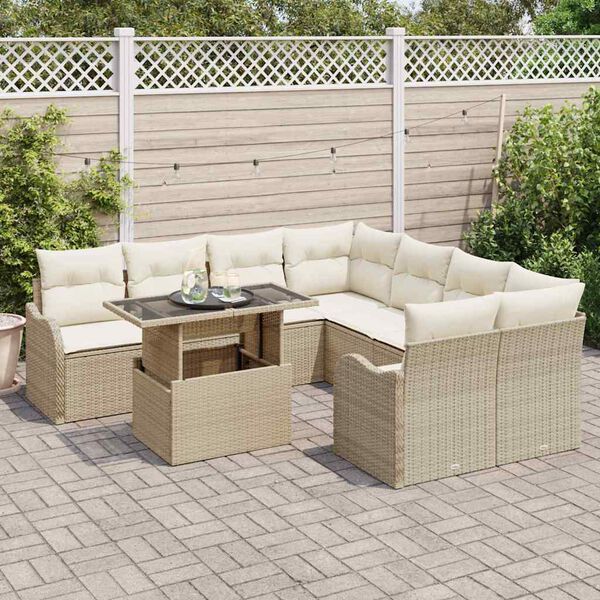 vidaXL Gartensofa-set mit Kissen mit Kissen 9 pcs Beige Polyrattan