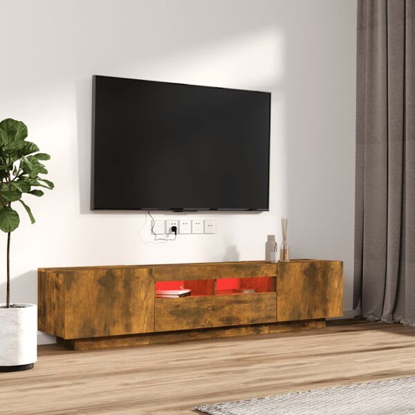 vidaXL 2-tlg. TV-Schrank-Set LED-Leuchten R&auml;uchereiche Holzwerkstoff