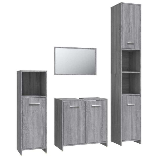 vidaXL 4-tlg. Badm&ouml;bel-Set Grau Sonoma Holzwerkstoff