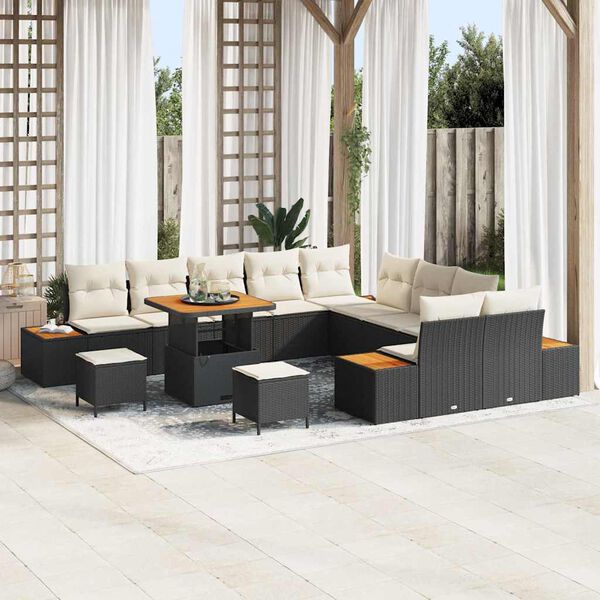 vidaXL Gartensofa-set mit Kissen 13 pcs Schwarz Poly Rattan
