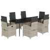 vidaXL 7-tlg. Garten-Essgruppe mit Kissen Hellgrau Poly Rattan