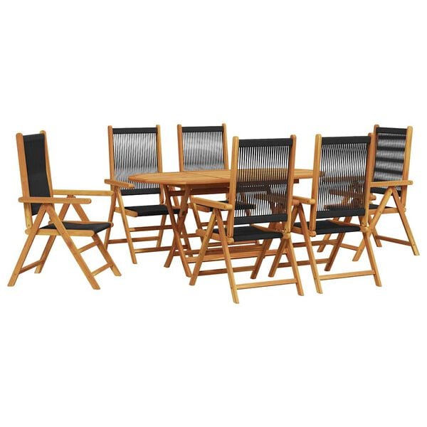 vidaXL Garten Essgruppe 7 pcs Schwarz Massivholz Akazie
