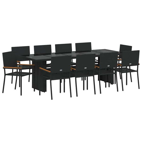 vidaXL Garten Essgruppe 11 pcs Schwarz Poly-Rattan