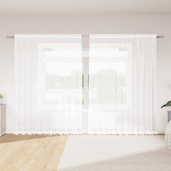 vidaXL Spitzenvorhang mit Vorh&auml;ngen Floral Wei&szlig; 240 x 300 cm Polyester