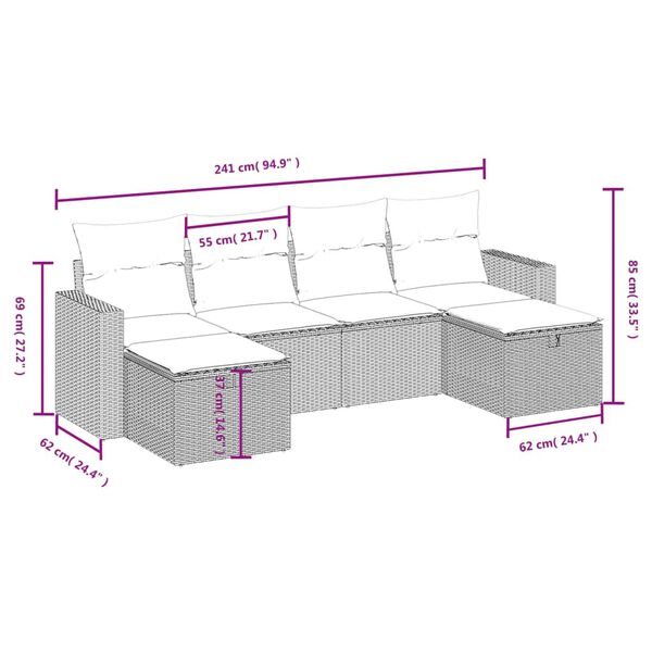 vidaXL 6-tlg. Garten-Sofagarnitur mit Kissen Schwarz Poly Rattan