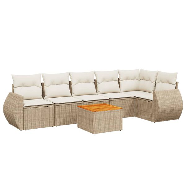 vidaXL 7-tlg. Garten-Sofagarnitur mit Kissen Beige Poly Rattan