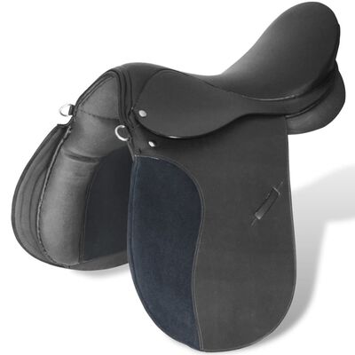 Pferdereiten Sattelset 17,5" echtes Leder schwarz 18 cm 5-in-1