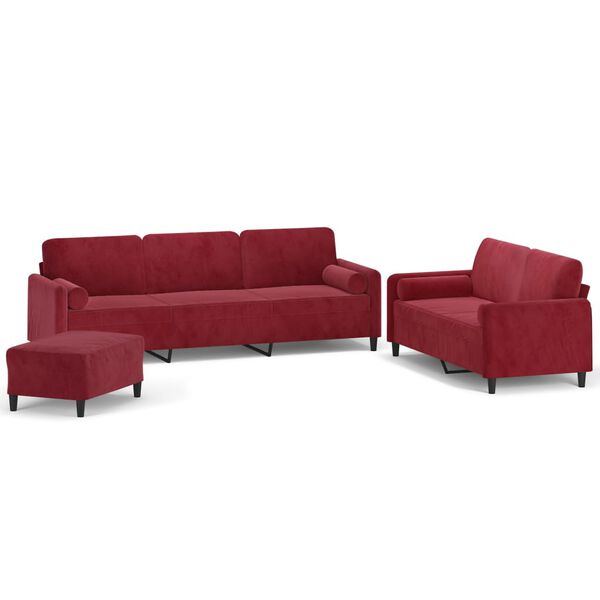 vidaXL 3-tlg. Sofagarnitur mit Kissen Weinrot Samt
