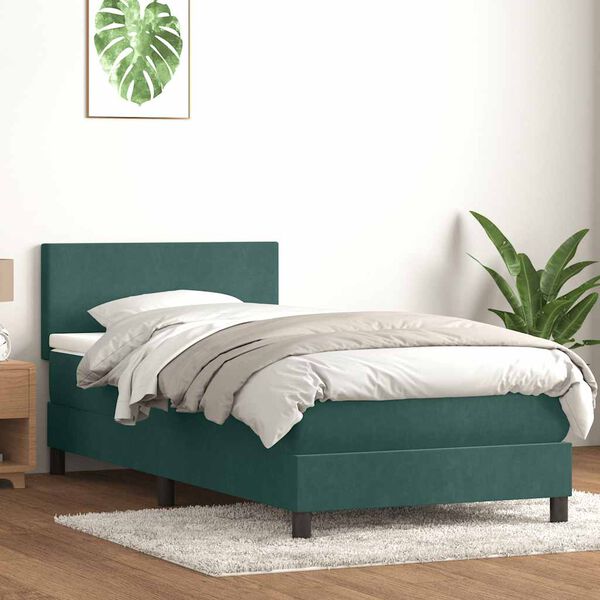 vidaXL Boxspringbett mit Matratze & LED Dunkelgr&uuml;n 100x210 cm Samt