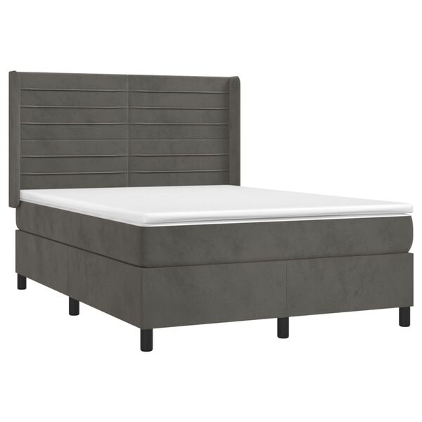 vidaXL Boxspringbett mit Matratze Dunkelgrau 140x200 cm Samt
