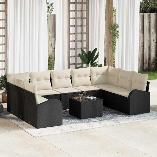 vidaXL Sofa Set mit Kissen 10 pcs Schwarz Poly Rattan