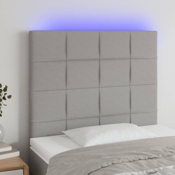 vidaXL LED Kopfteil Hellgrau 90x5x118/128 cm Stoff