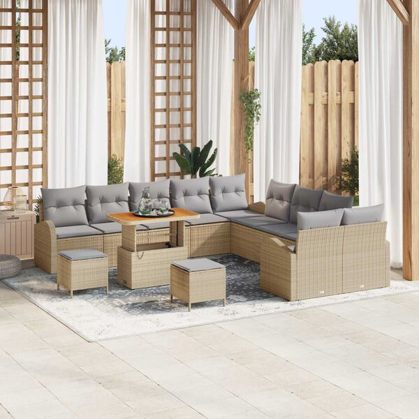 vidaXL Garten-Sofa-Set mit Kissen mit Kissen 13 pcs Beige und Hellgrau