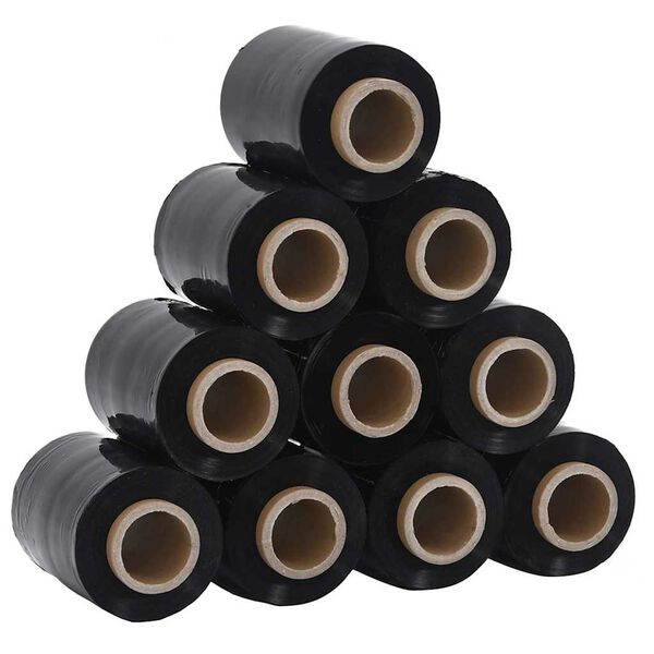 vidaXL Stretchfolien 10 Stk. Schwarz 23 &mu;m 10 cm x 300 m