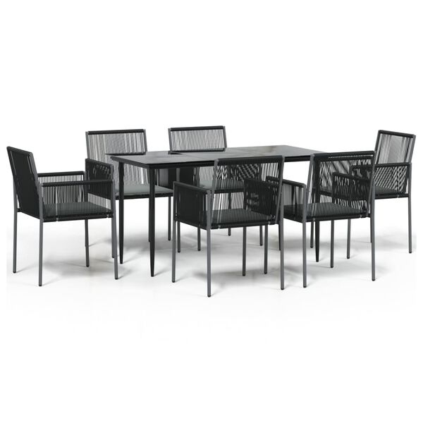 vidaXL 7-tlg. Garten-Essgruppe mit Kissen Schwarz Poly Rattan & Stahl