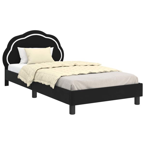 vidaXL Kinderbettgestell mit Kopfteil Schwarz 90 x 190 cm Samt