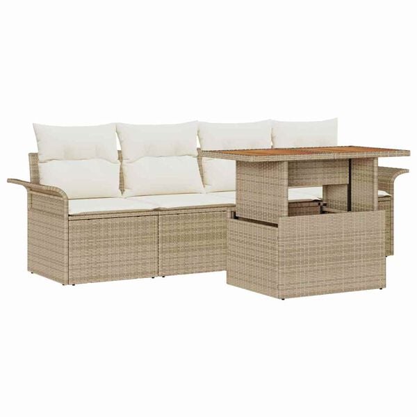 vidaXL Garten-Sofa-Set mit Speicher 5 pcs Beige Poly Rattan