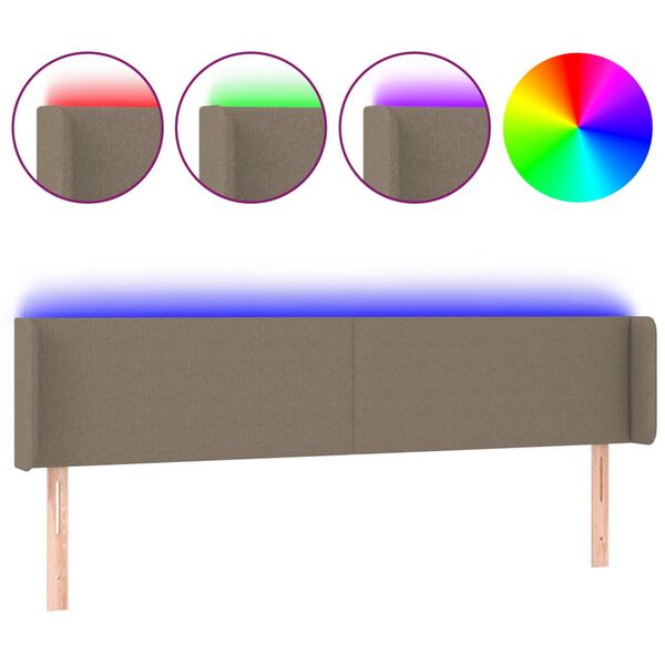 vidaXL LED Kopfteil Taupe 183x16x78/88 cm Stoff