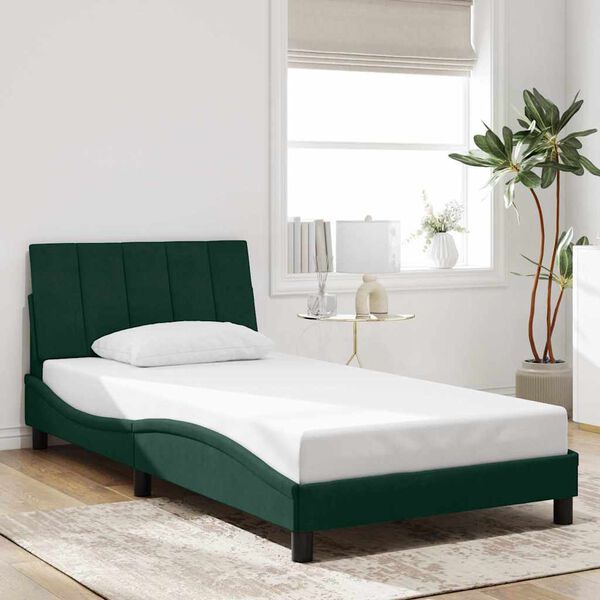 vidaXL Bettgestell ohne Matratze "Hanko" Dunkelgr&uuml;n 100x200 cm Samt