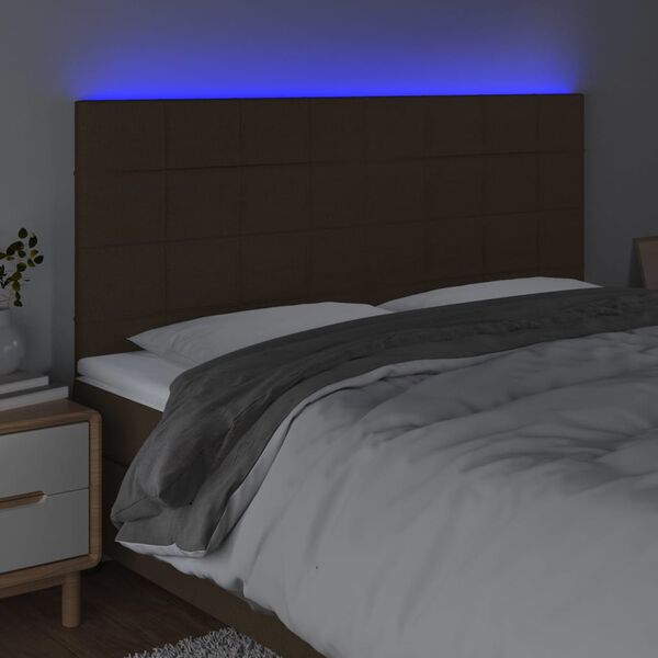 vidaXL LED Kopfteil Dunkelbraun 200x5x118/128 cm Stoff