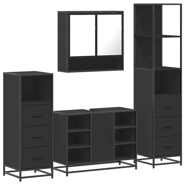 vidaXL 4-tlg. Badm&ouml;bel-Set Schwarz Holzwerkstoff