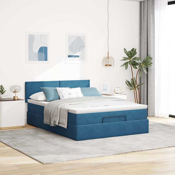 vidaXL Ottoman-Bett mit Matratze Dunkelblau 140x190 cm Samt